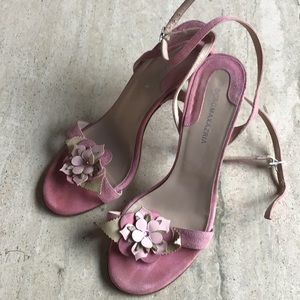 BCBG MaxAzria Rose and Tan Colored Suede Heels